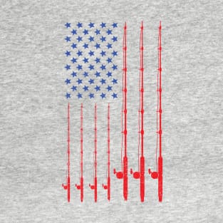 American Flag Fishing Poles Design T-Shirt